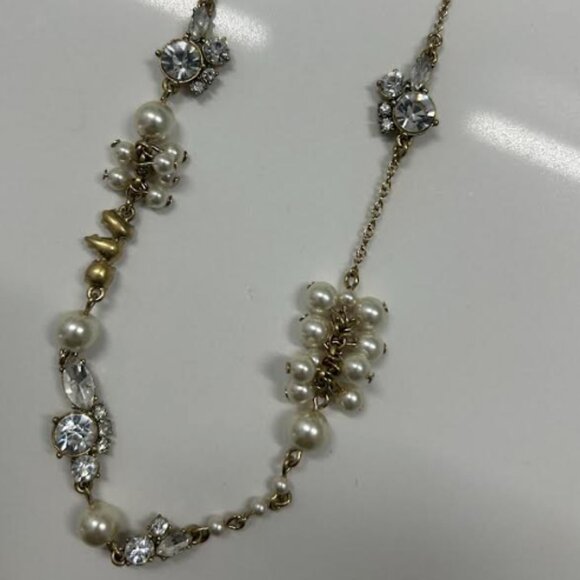J.Crew Long Gold & Pearl Crystal Necklace - Picture 2 of 5